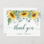 エレガントなひまわりのラスティックウェディング感謝メッセージ ポストカード (正面/裏面)