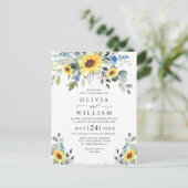 エレガントなひまわりの花のウェディング招待状カード ポストカード (スタンド正面)