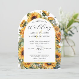 エレガントなひまわりアーチの結婚式 招待状