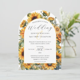 エレガントなひまわりアーチの結婚式 招待状