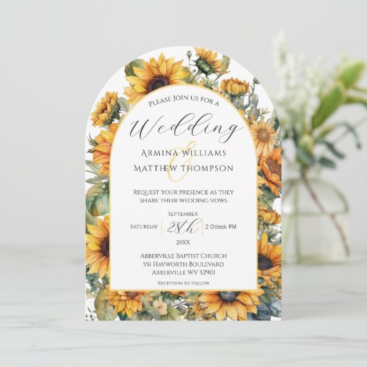 エレガントなひまわりアーチの結婚式 招待状 (スタンド正面)