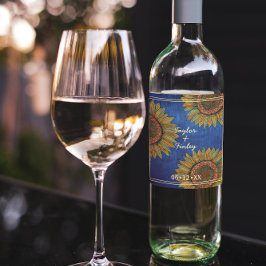 エレガントなひまわりカントリー ナチュラル ネイビーブルー ウェディング ワインラベル