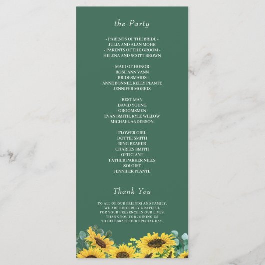 エレガントなひまわりユーカリの結婚式 プログラム (裏面)