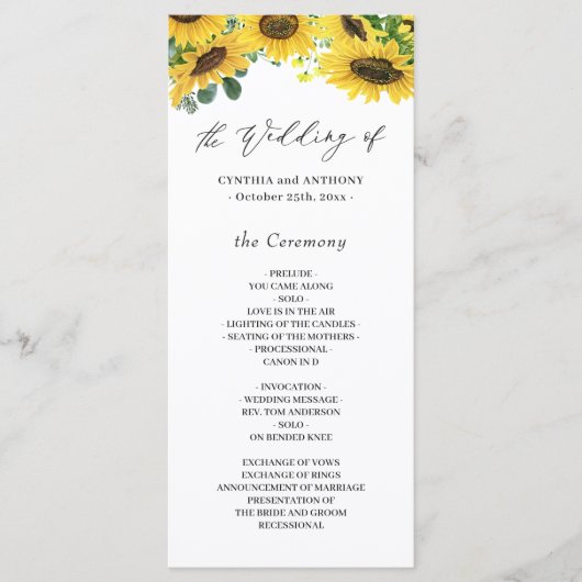 エレガントなひまわりユーカリの結婚式 プログラム (正面)