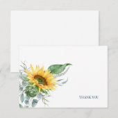 エレガントなひまわりユーカリーフラワーデザイン サンキューカード (正面/裏面)