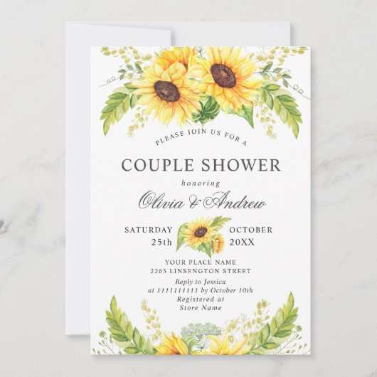 エレガントなひまわりユーカリ カップルシャワー 招待状 (正面)