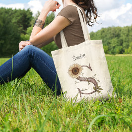 エレガントなひまわりレターS フローラルモノグラムカスタム トートバッグ