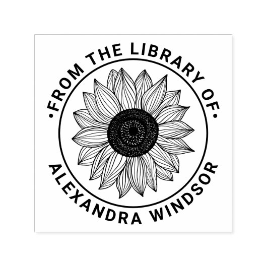 エレガントなひまわり開花ライブラリーブック名 セルフインキングスタンプ (デザイン)