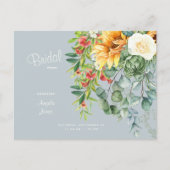 エレガントなひまわり トスカーナ ダスティーブルー ブライダルシャワー インビテーションポストカード (正面)