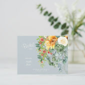 エレガントなひまわり トスカーナ ダスティーブルー ブライダルシャワー インビテーションポストカード (スタンド正面)
