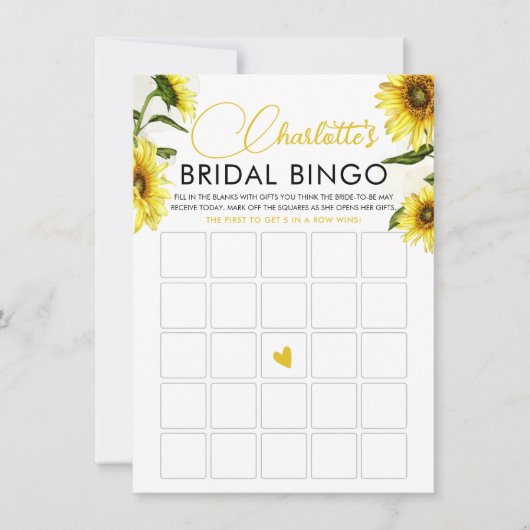 エレガントなひまわり ブライダルシャワービンゴゲームカード 招待状 (正面)