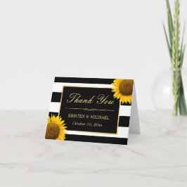 エレガントなひまわり ブラックホワイトストライプス ありがとうございます サンキューカード
