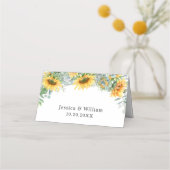 エレガントなひまわり ユーカリグリーン ウェディング プレイスカード (裏面)
