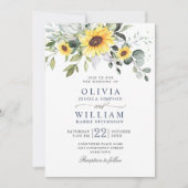 エレガントなひまわり ユーカリ ウェディング オールインワン 招待状 (正面)