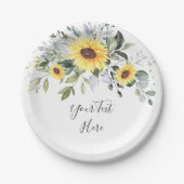 エレガントなひまわり ユーカリ グリーンのパーティー ペーパープレート (正面)