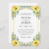 エレガントなひまわり 結婚式のカード 招待状 (正面/裏面)