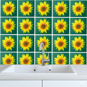 エレガントなひまわり（花の壁画）エメラルドグリーン タイル