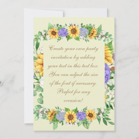 エレガントなひまわり & 青いアジサイ 招待状 (正面)