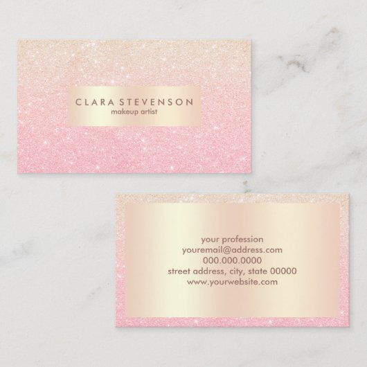 エレガントなひよこのばら色の金ゴールドのグリッターのメーキャップアーティスト 名刺 (正面/裏面)