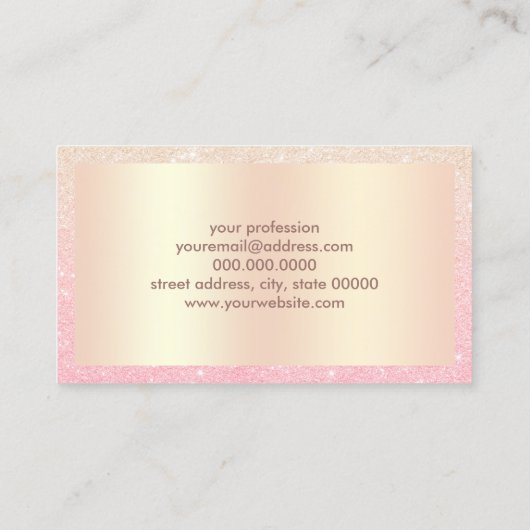 エレガントなひよこのばら色の金ゴールドのグリッターのメーキャップアーティスト 名刺 (裏面)