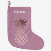 エレガントなひよこのゆとりのばら色の金ゴールドの熱帯パイナップル スモールクリスマスストッキング (正面)