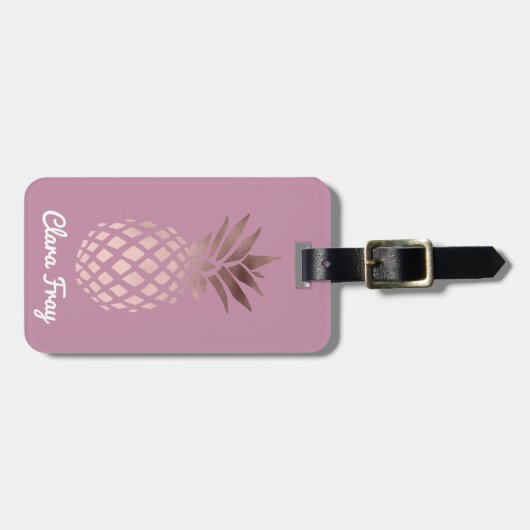 エレガントなひよこのゆとりのばら色の金ゴールドの熱帯パイナップル ラゲッジタグ (正面横)