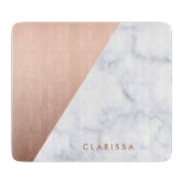 エレガントなひよこの幾何学的で白い大理石のばら色の金ゴールド カッティングボード (正面)