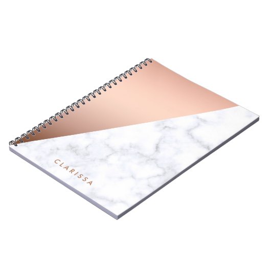 エレガントなひよこの幾何学的で白い大理石のばら色の金ゴールド ノートブック (左側)