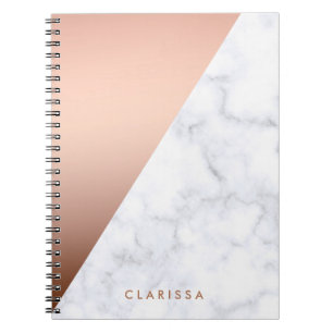 エレガントなひよこの幾何学的で白い大理石のばら色の金ゴールド ノートブック