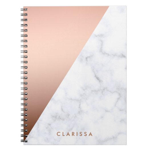 エレガントなひよこの幾何学的で白い大理石のばら色の金ゴールド ノートブック (正面)