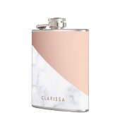 エレガントなひよこの幾何学的で白い大理石のばら色の金ゴールド フラスク (左)