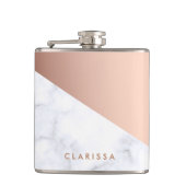 エレガントなひよこの幾何学的で白い大理石のばら色の金ゴールド フラスク (正面)