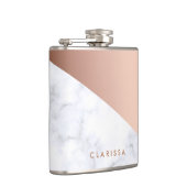 エレガントなひよこの幾何学的で白い大理石のばら色の金ゴールド フラスク (右)