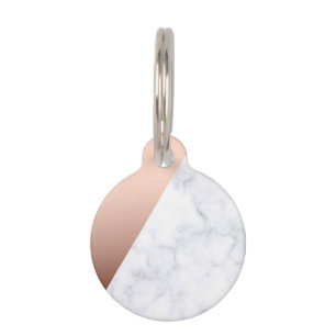 エレガントなひよこの幾何学的で白い大理石のばら色の金ゴールド ペット ネームタグ