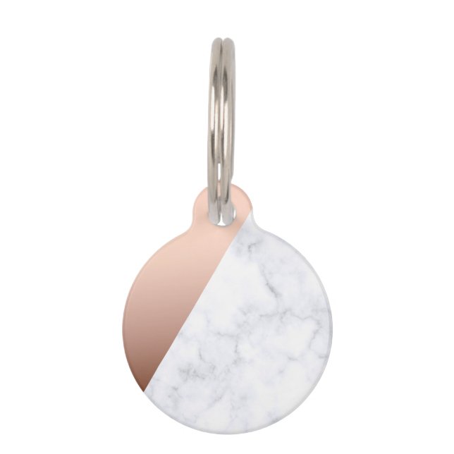 エレガントなひよこの幾何学的で白い大理石のばら色の金ゴールド ペット　ネームタグ (正面)