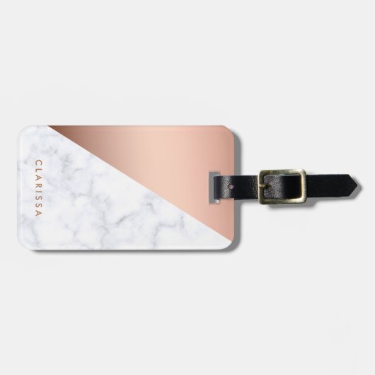 エレガントなひよこの幾何学的で白い大理石のばら色の金ゴールド ラゲッジタグ (正面横)