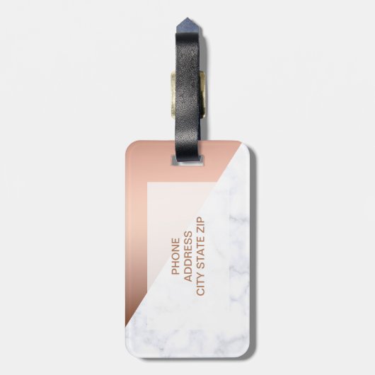 エレガントなひよこの幾何学的で白い大理石のばら色の金ゴールド ラゲッジタグ (裏面縦)