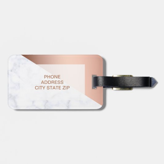 エレガントなひよこの幾何学的で白い大理石のばら色の金ゴールド ラゲッジタグ (裏面横)