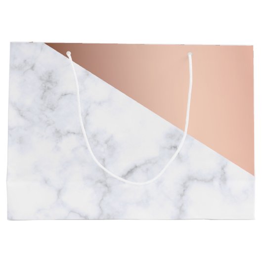 エレガントなひよこの幾何学的で白い大理石のばら色の金ゴールド ラージペーパーバッグ (裏面)