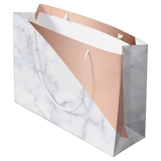 エレガントなひよこの幾何学的で白い大理石のばら色の金ゴールド ラージペーパーバッグ (裏面アングル)
