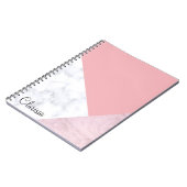 エレガントなひよこの幾何学的な白いパステル調ピンクの大理石 ノートブック (左側)