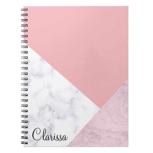 エレガントなひよこの幾何学的な白いパステル調ピンクの大理石 ノートブック (正面)