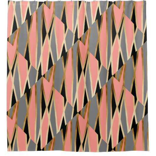 エレガントなひよこの抽象芸術の金ゴールドの黒の灰色の珊瑚のピンク シャワーカーテン (正面)