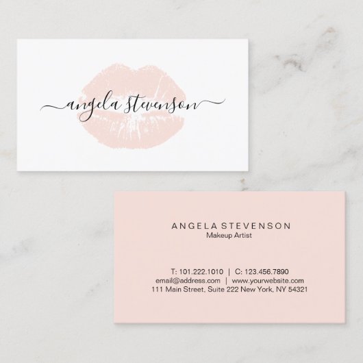 エレガントなひよこの赤面のピンクの唇のロゴのメーキャップアーティスト 名刺 (正面/裏面)