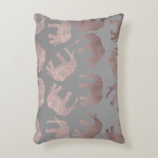 エレガントなゆとりのばら色の金ゴールド種族象パターン アクセントクッション (正面(垂直))