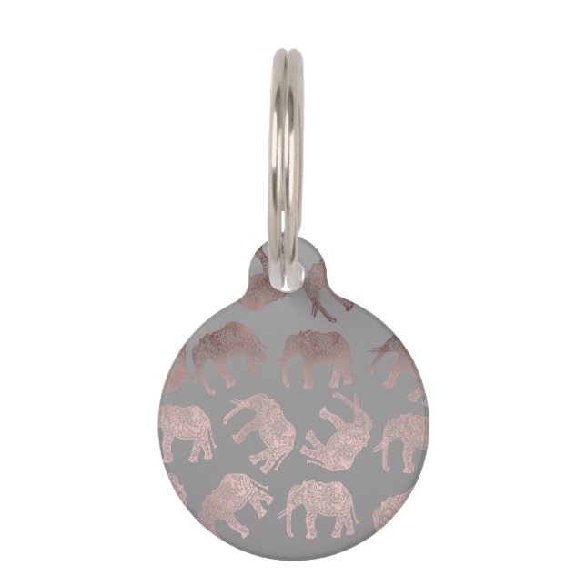 エレガントなゆとりのばら色の金ゴールド種族象パターン ペット　ネームタグ (正面)