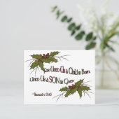 、エレガントなアイザイア宗教クリスマスのヒイラギシンプル シーズンポストカード (スタンド正面)