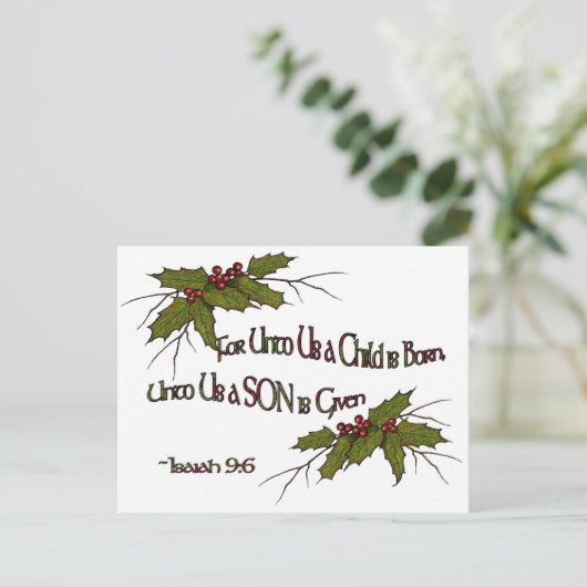 、エレガントなアイザイア宗教クリスマスのヒイラギシンプル シーズンポストカード (スタンド正面)