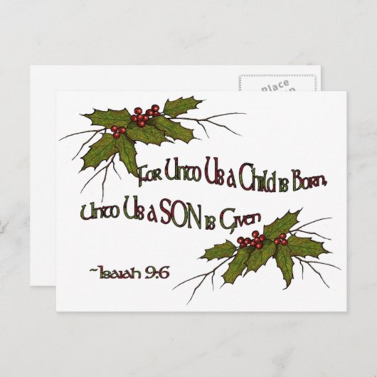 、エレガントなアイザイア宗教クリスマスのヒイラギシンプル シーズンポストカード (正面/裏面)