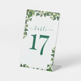 エレガントなアイビーグリーンの植物の結婚式テーブルナンバー 台座サイン